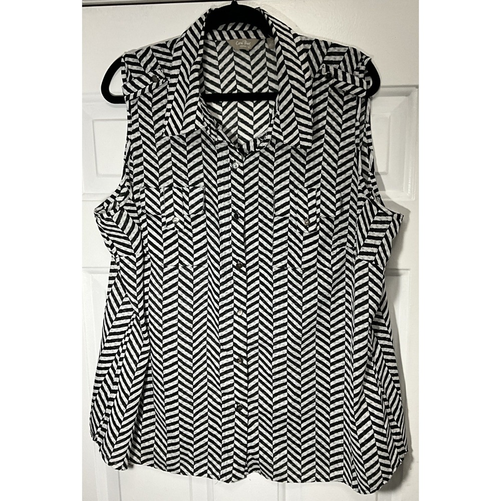 Coral Bay Women's Black/White Striped Sleeveless Blouse 3X